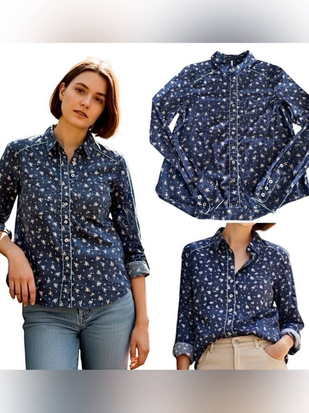 NWOT Free People Western Floral Button-Down Shirt